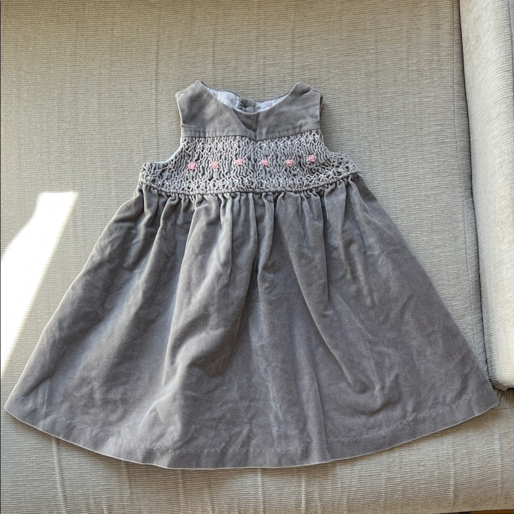 100% cotton Janie and Jack Gray Dress‎ with Pink Accents